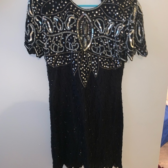 100% Silk Vintage Beaded Sparkle Sequin Cocktail Dress - Picture 7 of 11